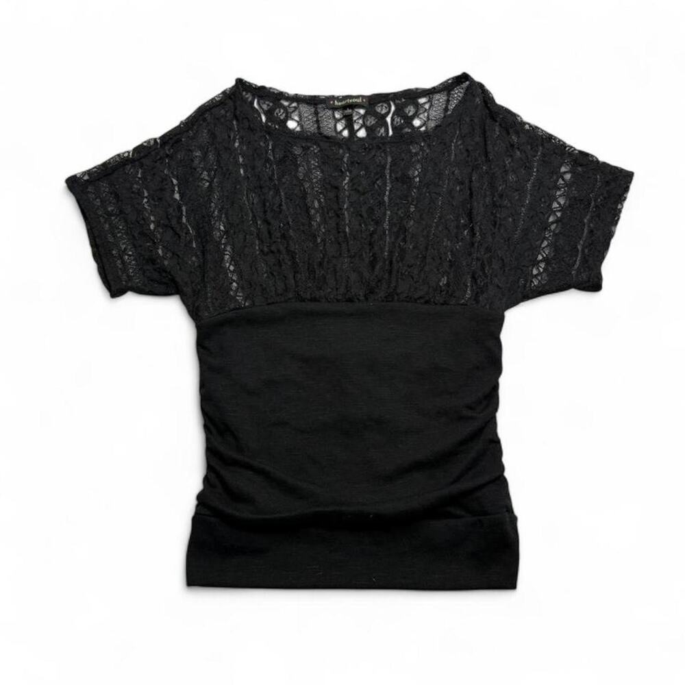 Black Lace 2000s Core Heart Soul Y2K Fitted Top size large grunge - Picture 4 of 7